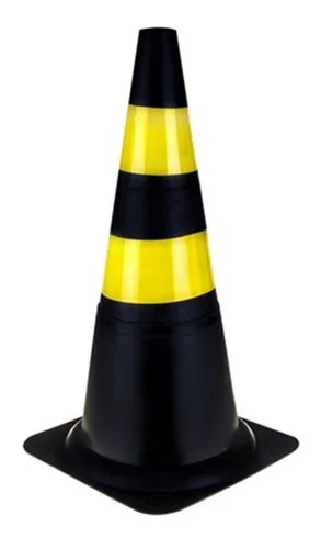 CONE PRETO/AMARELO 75CM REFLETIVO
