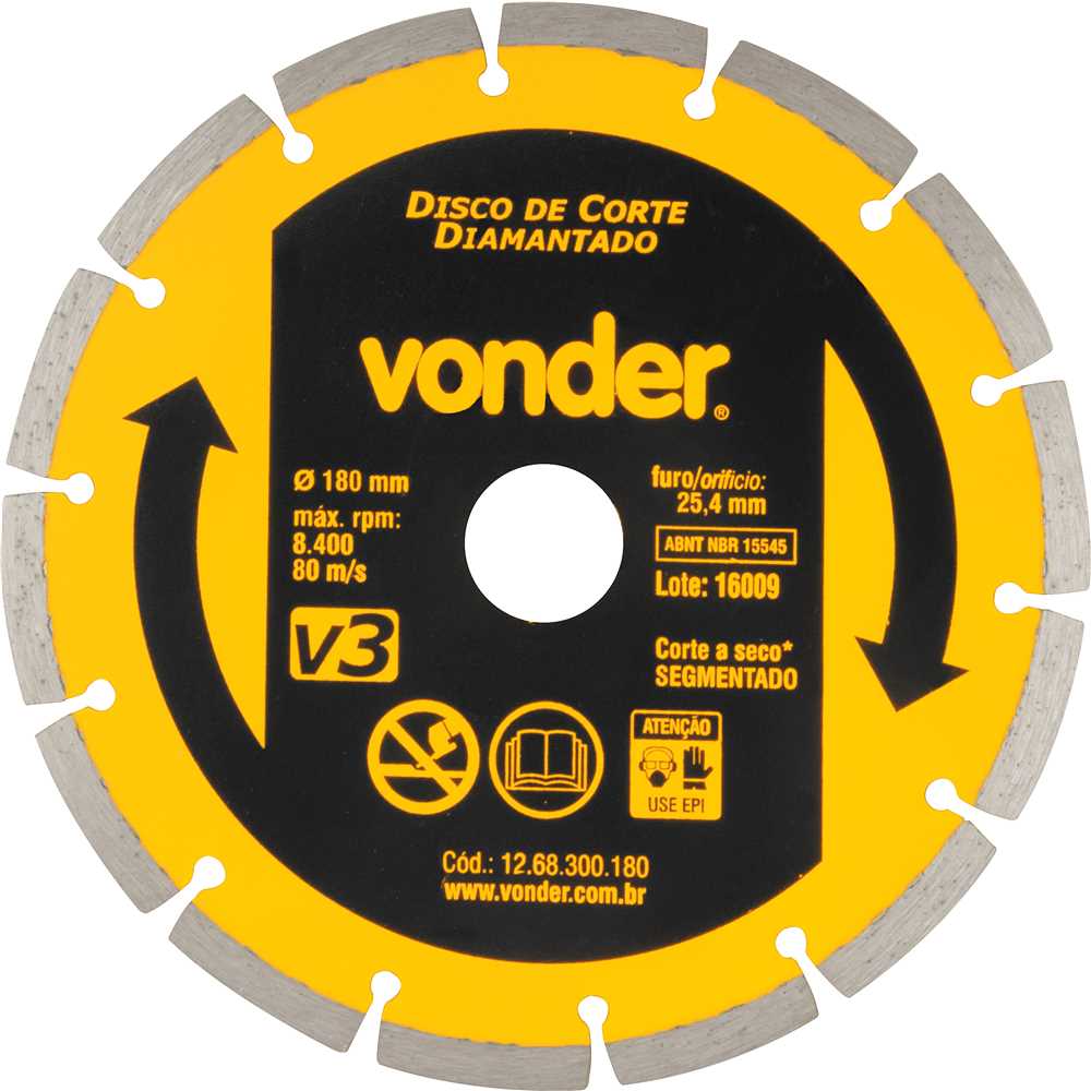 DISCO DIAMANTADO 180X25MM SEGMENTADO VONDER