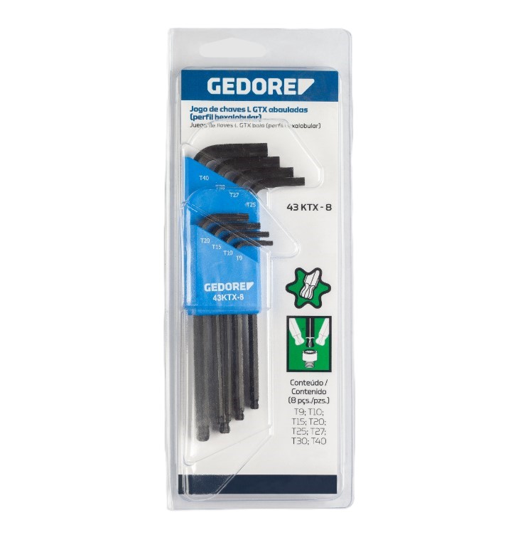 JOGO DE CHAVE TORX ABAULADA SUP T9-T40 COM 8 PECAS 43KTX-8 GEDORE