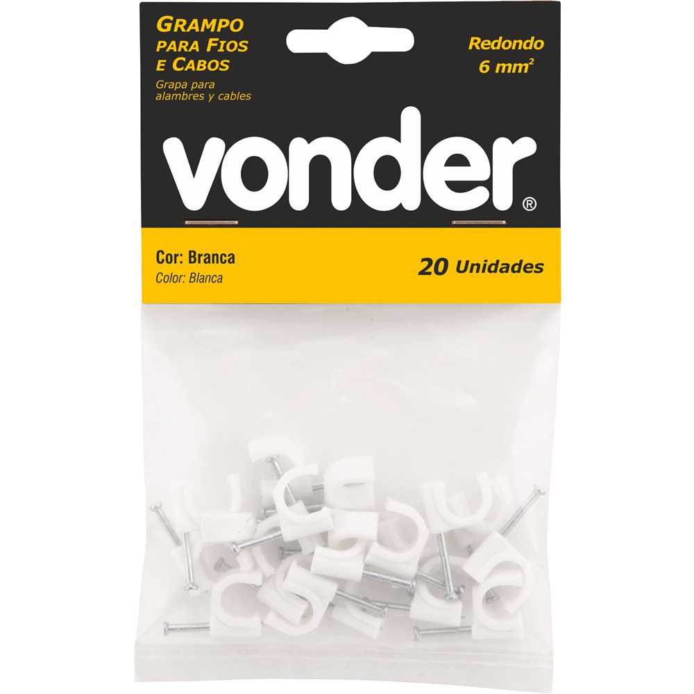 GRAMPO FIXA FIO REDONDO 6MM CARTELA COM 20 PECAS VONDER