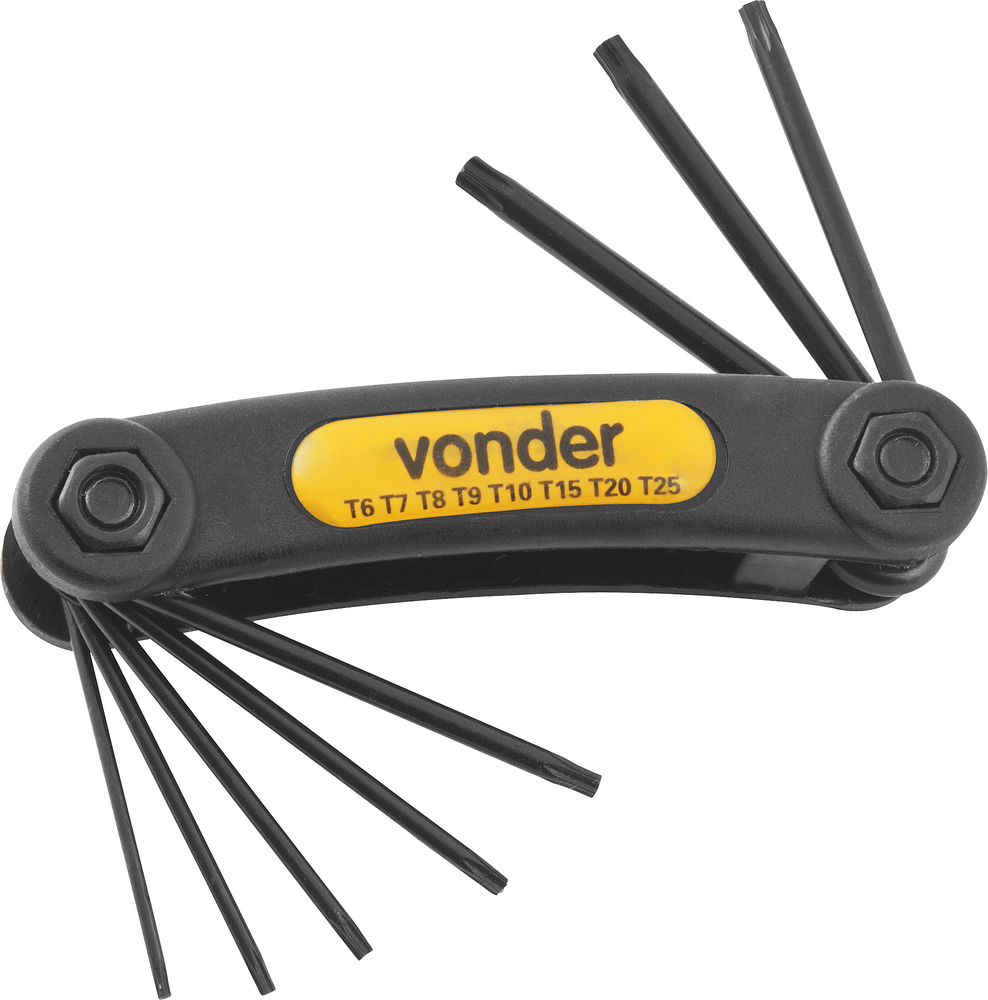 JOGO DE CHAVE TORX CANIVETE T6-T25 COM 8 PECAS VONDER