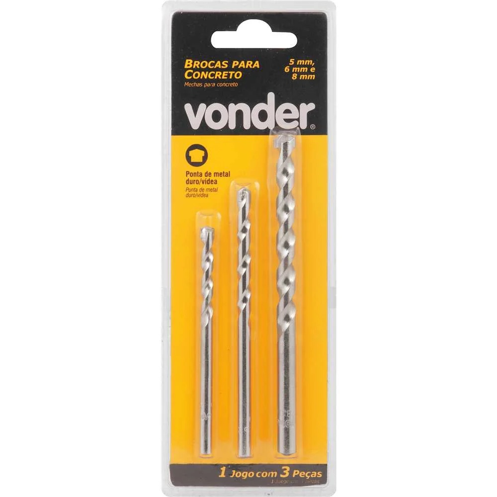 JOGO DE BROCA CONCRETO 5-8MM CARTELA COM 3 PEÇAS VONDER