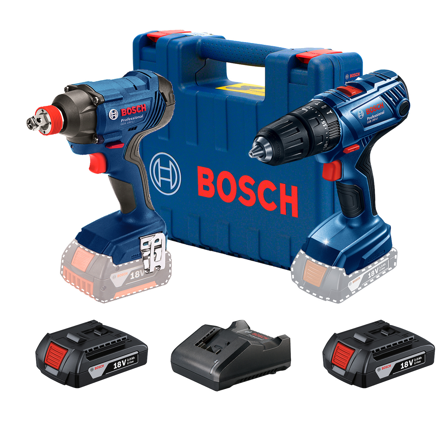 PARAFUSADEIRA E FURADEIRA DE IMPACTO A BATERIA 18V KIT GDX180+GSB180LI BOSCH