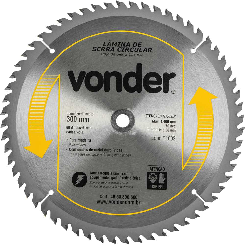DISCO PARA SERRA CIRCULAR COM VID 300MM 60 DENTES VONDER