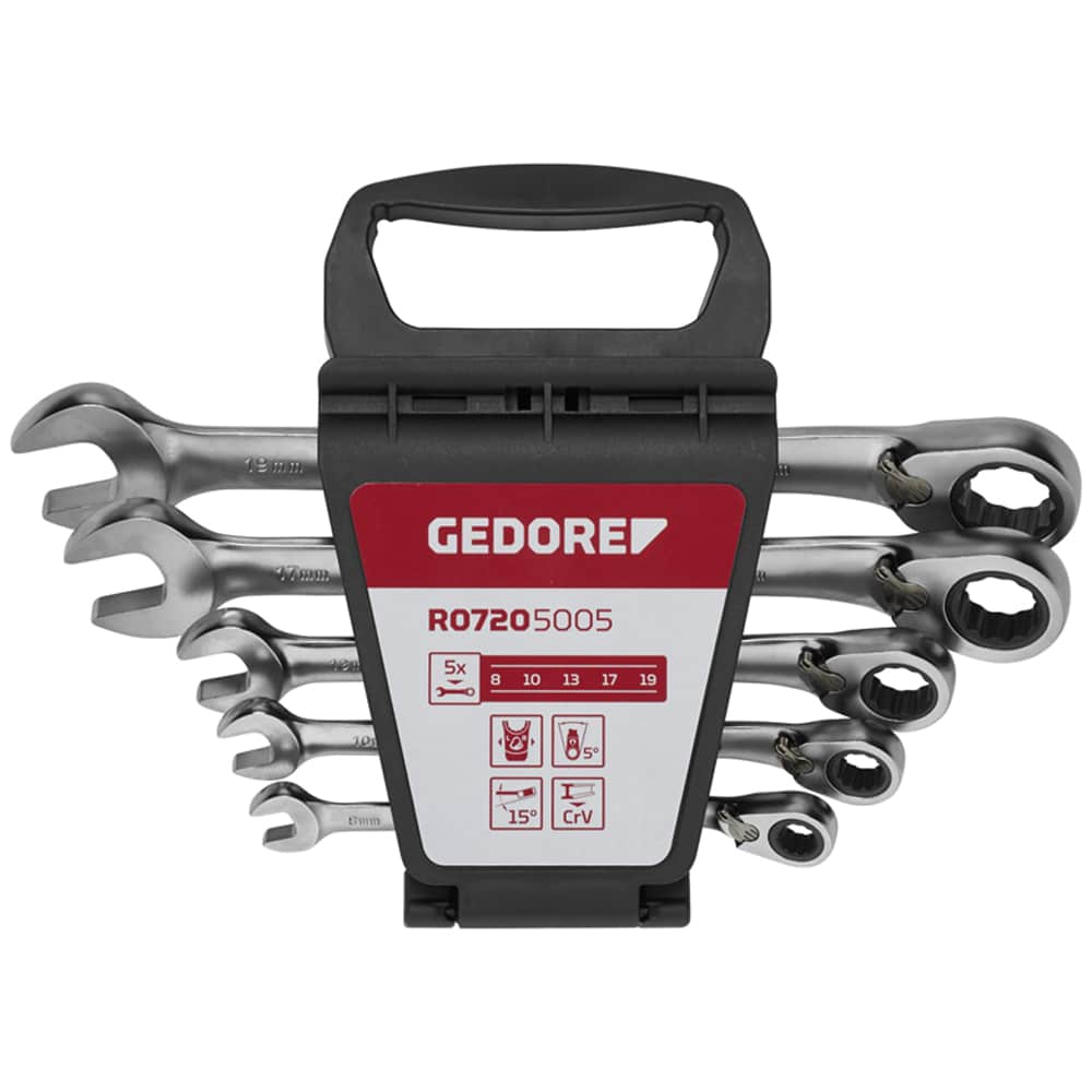 JOGO DE CHAVE COMBINADA COM CATRACA REVER 8-19MM COM 5 PEÇAS GEDORE RED