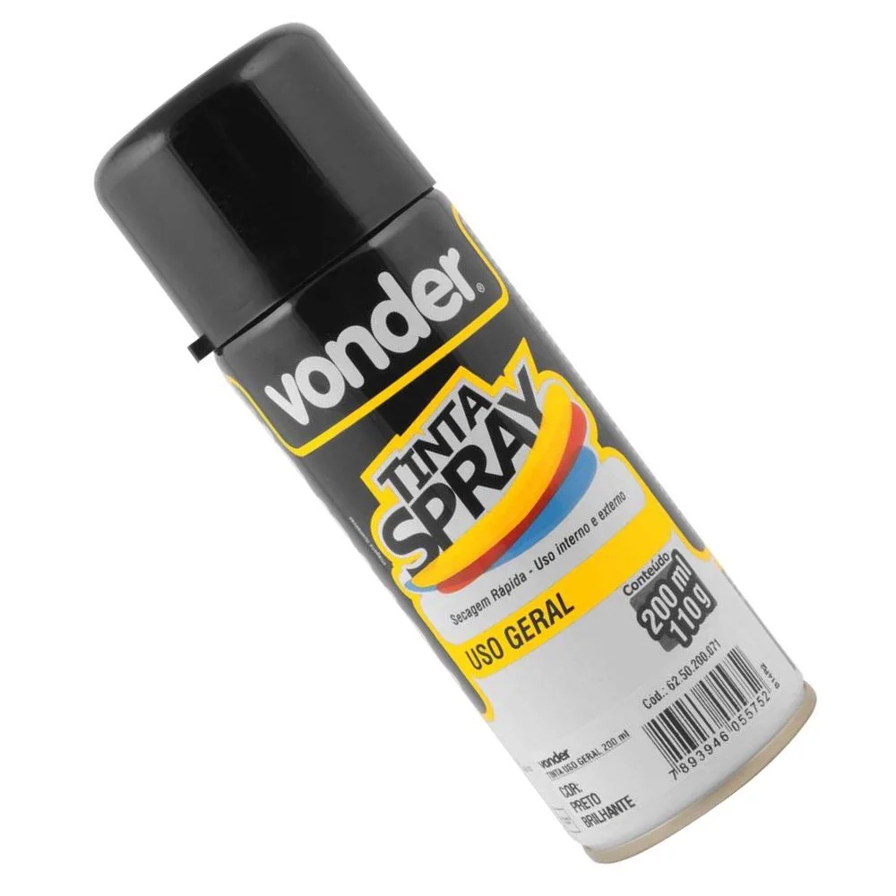 TINTA SPRAY PRETO BRILHANTE 200ML VONDER