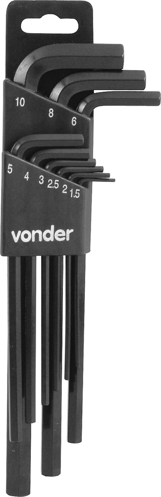 JOGO DE CHAVE ALLEN 1,5X10MM LONGA COM 9 PECAS CRV VONDER