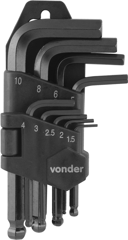 JOGO CHAVE ALLEN ABAULADA SUP 1,5X10MM COM 9 PECAS 3573151000 VONDER