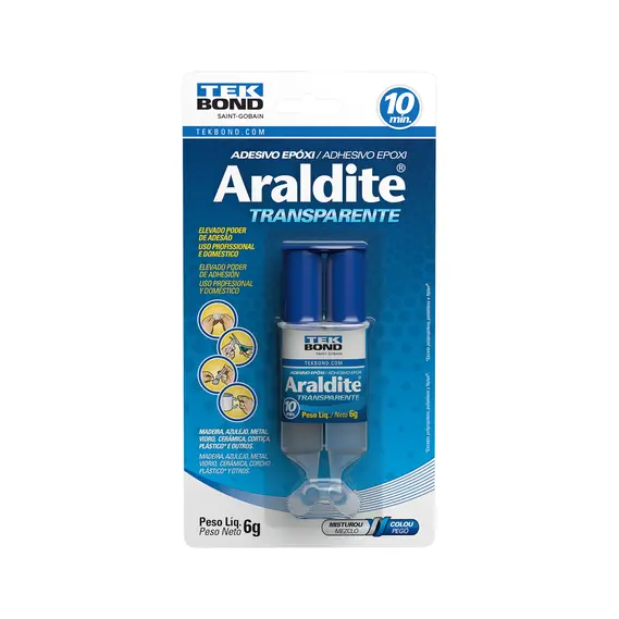ADESIVO EPOXI ARALDITE 10MIN TRANSPARENTE 6G SERINGA TEKBOND