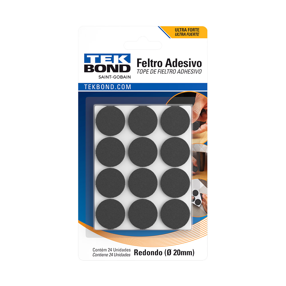 FELTRO ADESIVO 20MM CARTELA COM 24 PRETO TEKBOND