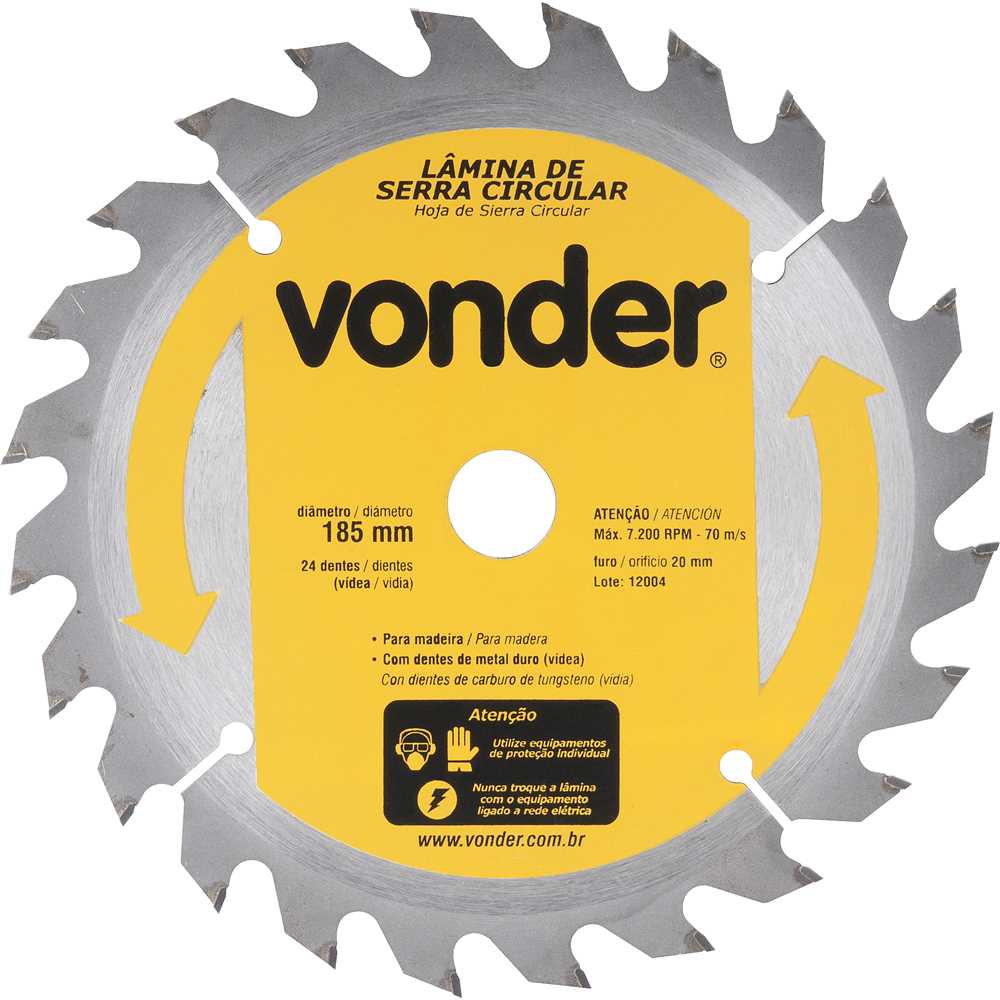 DISCO PARA SERRA CIRCULAR COM VID 180MM 24 DENTES VONDER