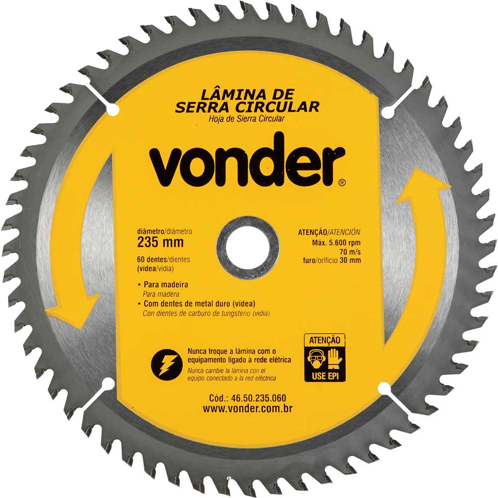 DISCO PARA SERRA CIRCULAR COM VID 230MM 60 DENTES VONDER