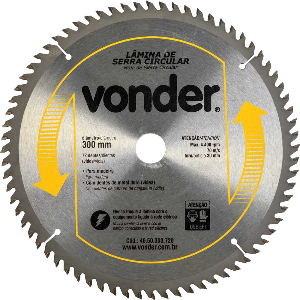 DISCO PARA SERRA CIRCULAR COM VID 300MM 72 DENTES VONDER