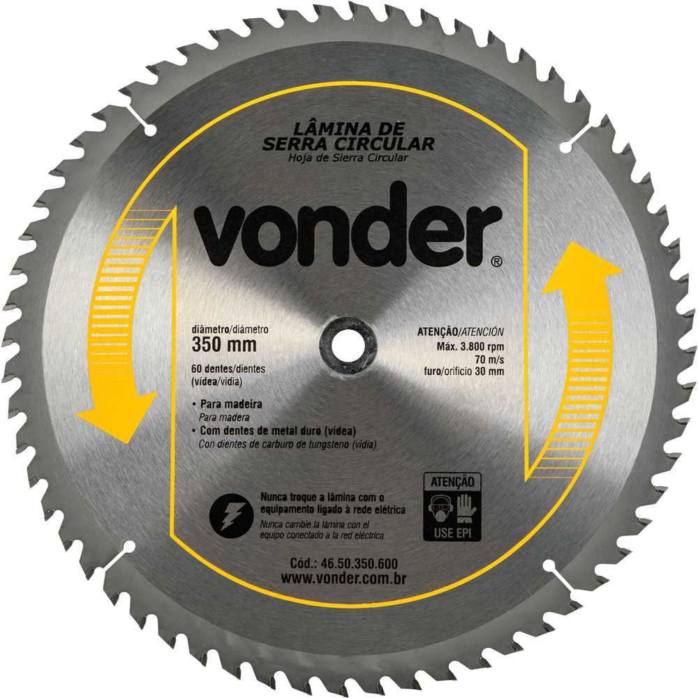 DISCO PARA SERRA CIRCULAR COM VID 350MM 60 DENTES VONDER