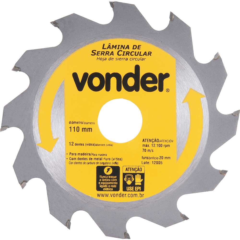 DISCO PARA SERRA CIRCULAR COM VID 110MM 12 DENTES VONDER