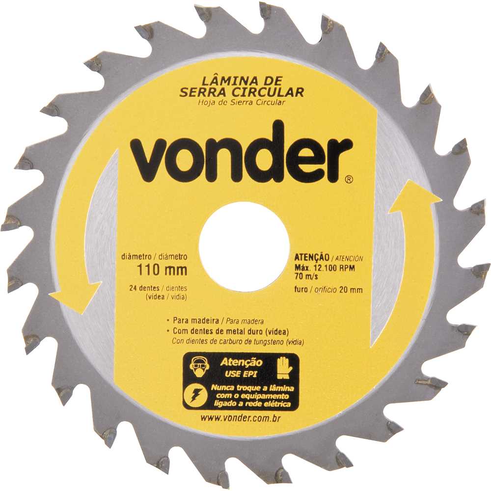 DISCO PARA SERRA CIRCULAR COM VID 110MM 24 DENTES COM 3 PEÇAS VONDER