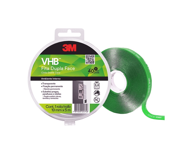 FITA DUPLA FACE 19MMX5M VERDE C/ESTOJO 3M