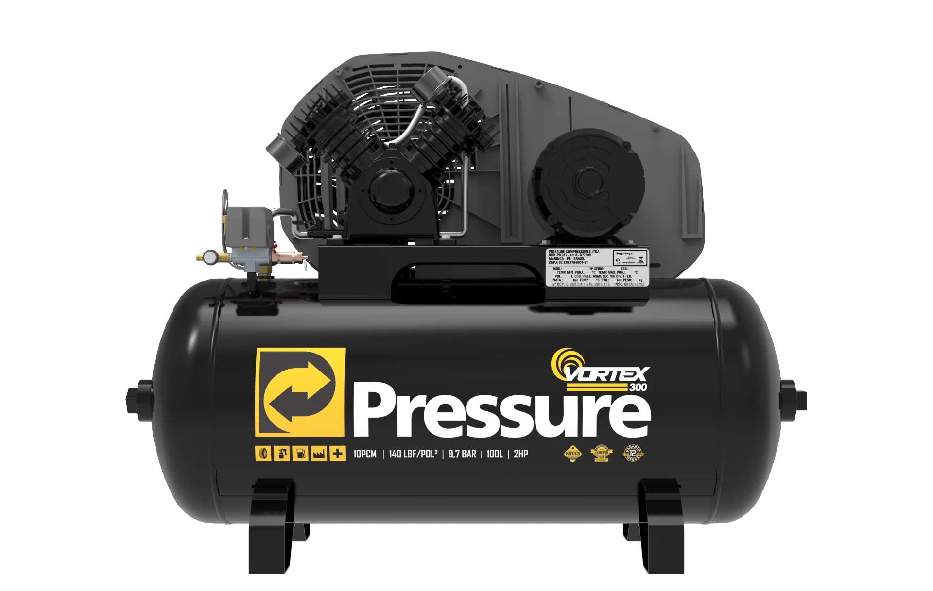 COMPRESSOR DE AR 2,0HP 10,0PES 100L VORTEX300 PRESSURE