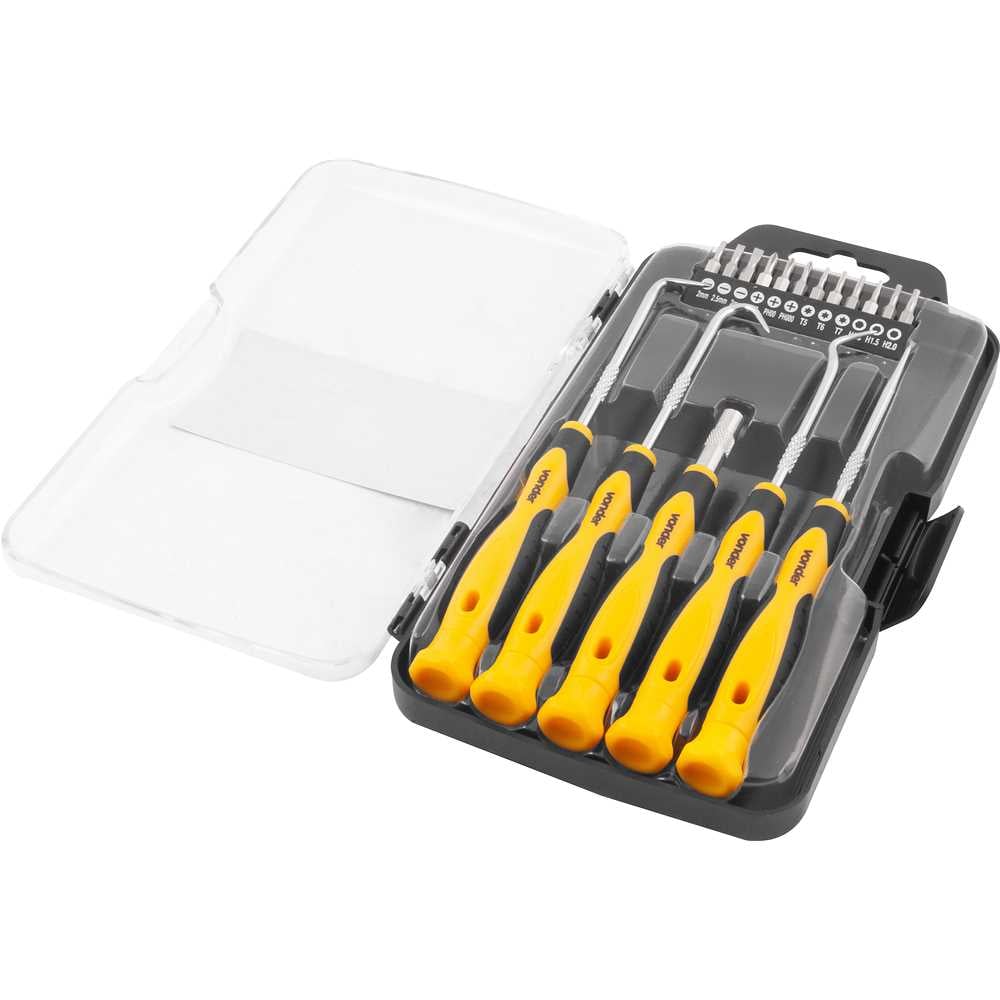 JOGO DE BITS PHILLIPS/FENDA/ALLEN/TORX E GANCHOS 17 PECAS VONDER