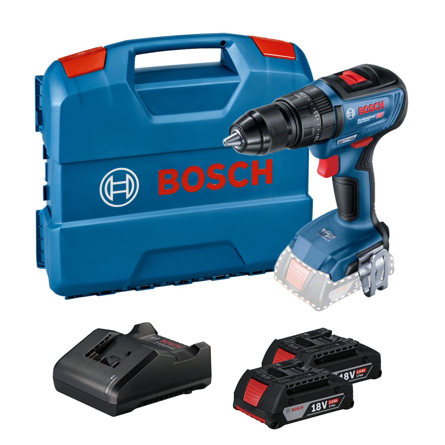 PARAFUSADEIRA E FURADEIRA DE IMPACTO A BATERIA 18V GSB18V-50 COM 2 BATERIAS 2AH CARREGAVEIS BOSCH