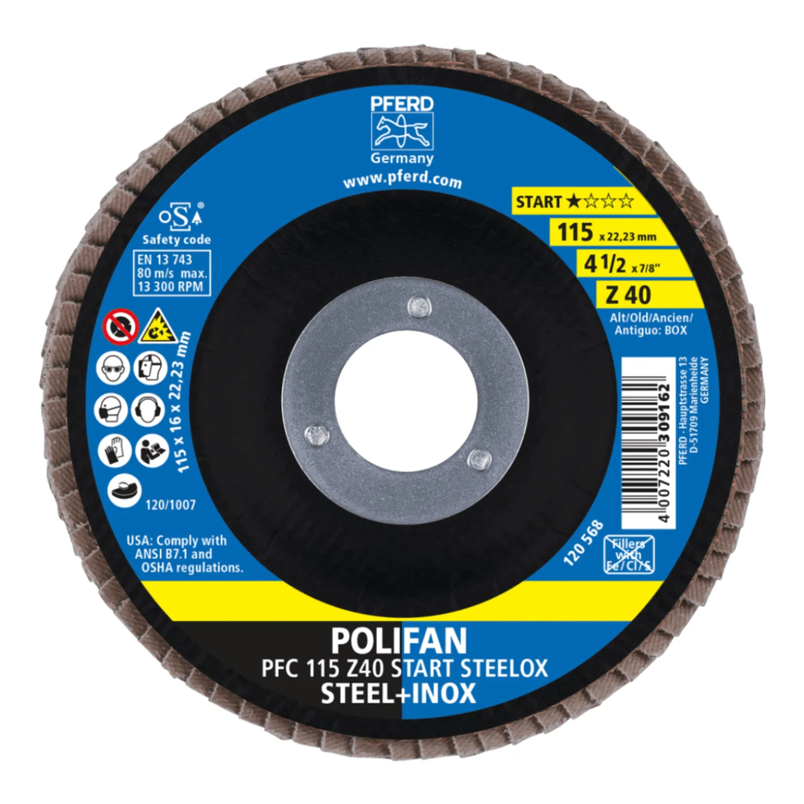 DISCO FLAP 115MM GRÃO 040 PFC START PFERD