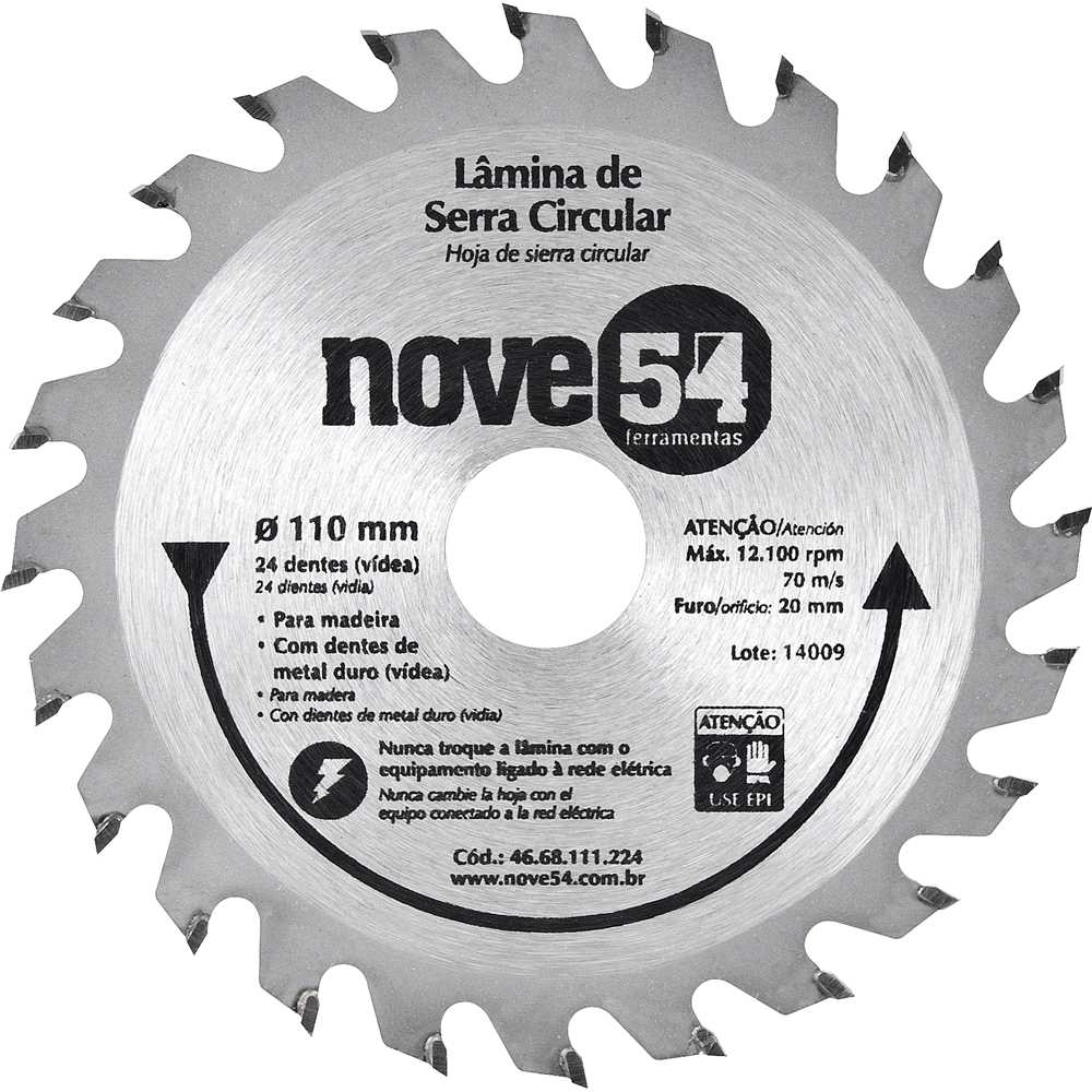 DISCO PARA SERRA CIRCULAR COM VID 110MM 24 DENTES NOVE54