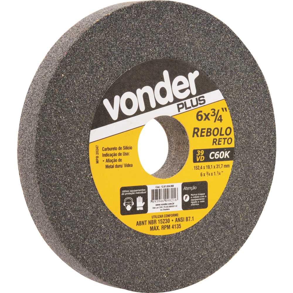 REBOLO 152X19X31MM GRÃO 60 FINO VONDER PLUS
