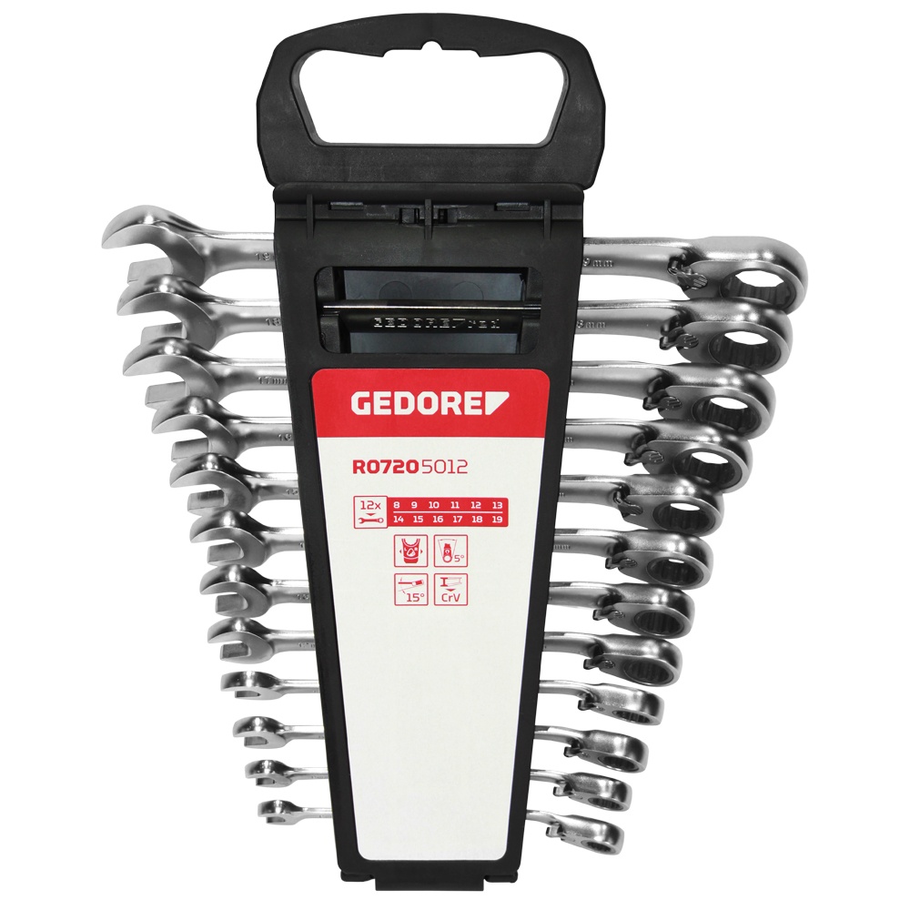 JOGO DE CHAVE COMBINADA COM CATRACA REVER 8-19MM COM 12 PEÇAS GEDORE RED
