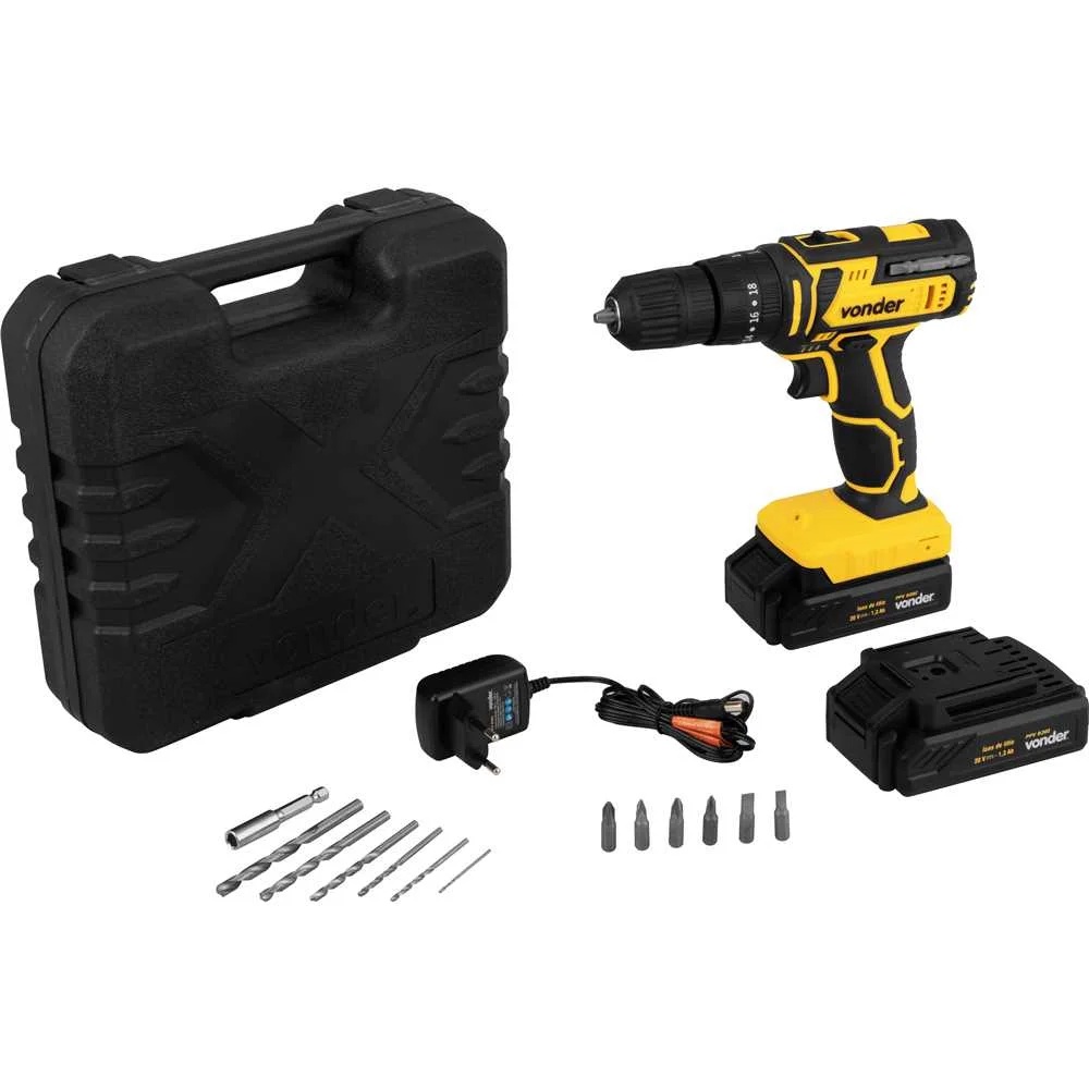 PARAFUSADEIRA E FURADEIRA DE IMPACTO A BATERIA 20V PFV 020I COM 2 BATERIAS CARREGAVEIS VONDER