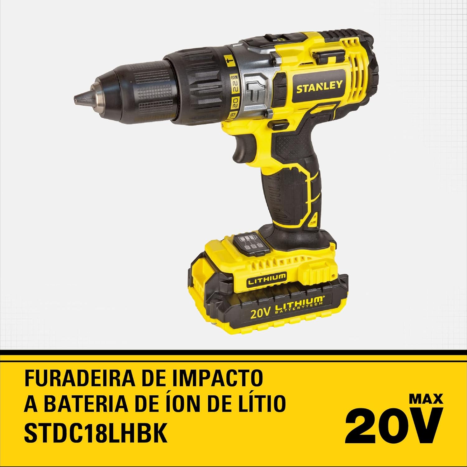 PARAFUSADEIRA E FURADEIRA DE IMPACTO A BATERIA 20V STDC18LHBK COM 1 BATERIA CARREGAVEL STANLEY