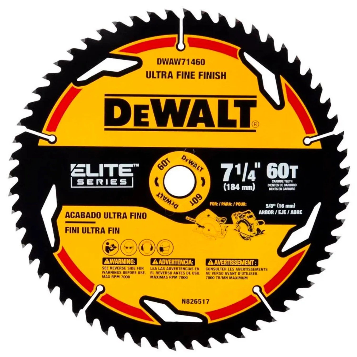 DISCO PARA SERRA CIRCULAR COM VID 180MM 60 DENTES ELITE DEWALT