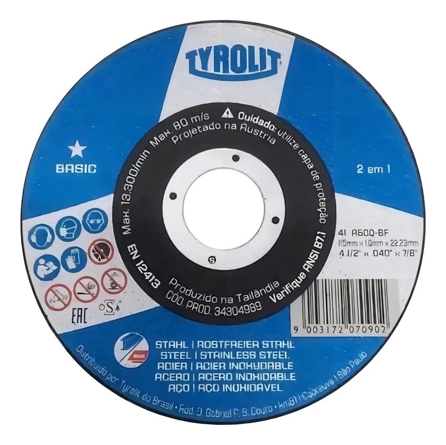 DISCO DE CORTE 115X1,0MM 4.1/2X1/32