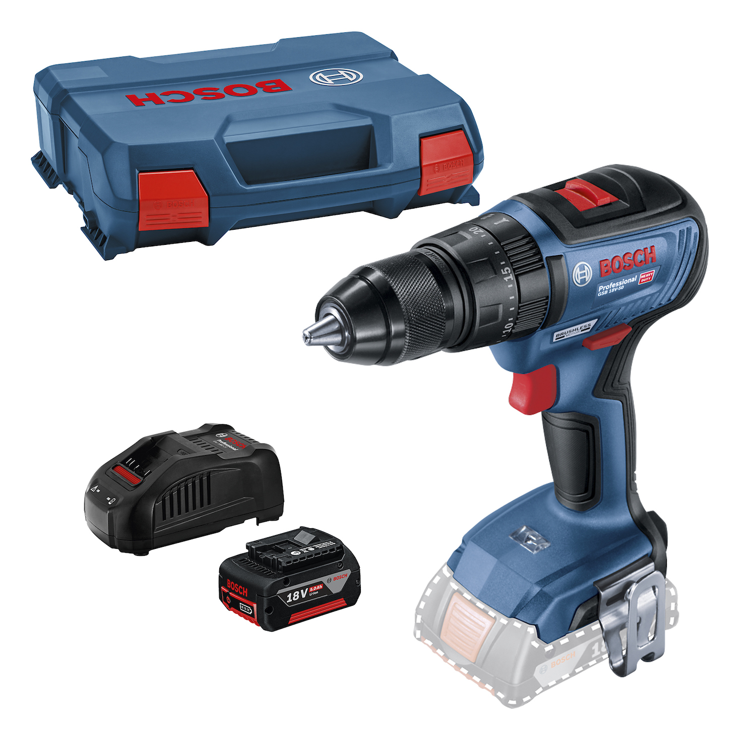 PARAFUSADEIRA E FURADEIRA DE IMPACTO A BATERIA 18V GSB18V-50 COM 1 BATERIA 5AH CARREGAVEL BOSCH