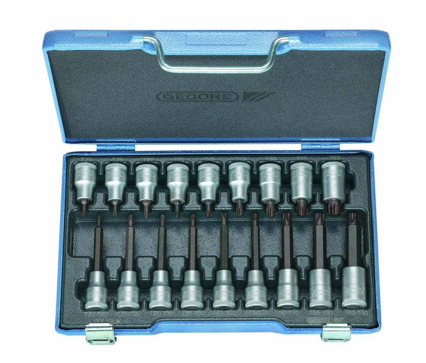 JOGO DE SOQUETE TORX ENCAIXE 1/2 T20-T60 COM 18 PECAS LONGO E CURTO ITX19LKP GEDOR