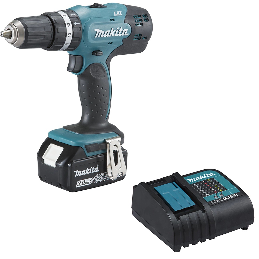 PARAFUSADEIRA E FURADEIRA DE IMPACTO A BATERIA 18V DHP453SFX8 COM 1 BATERIA CARREGAVEL MAKITA