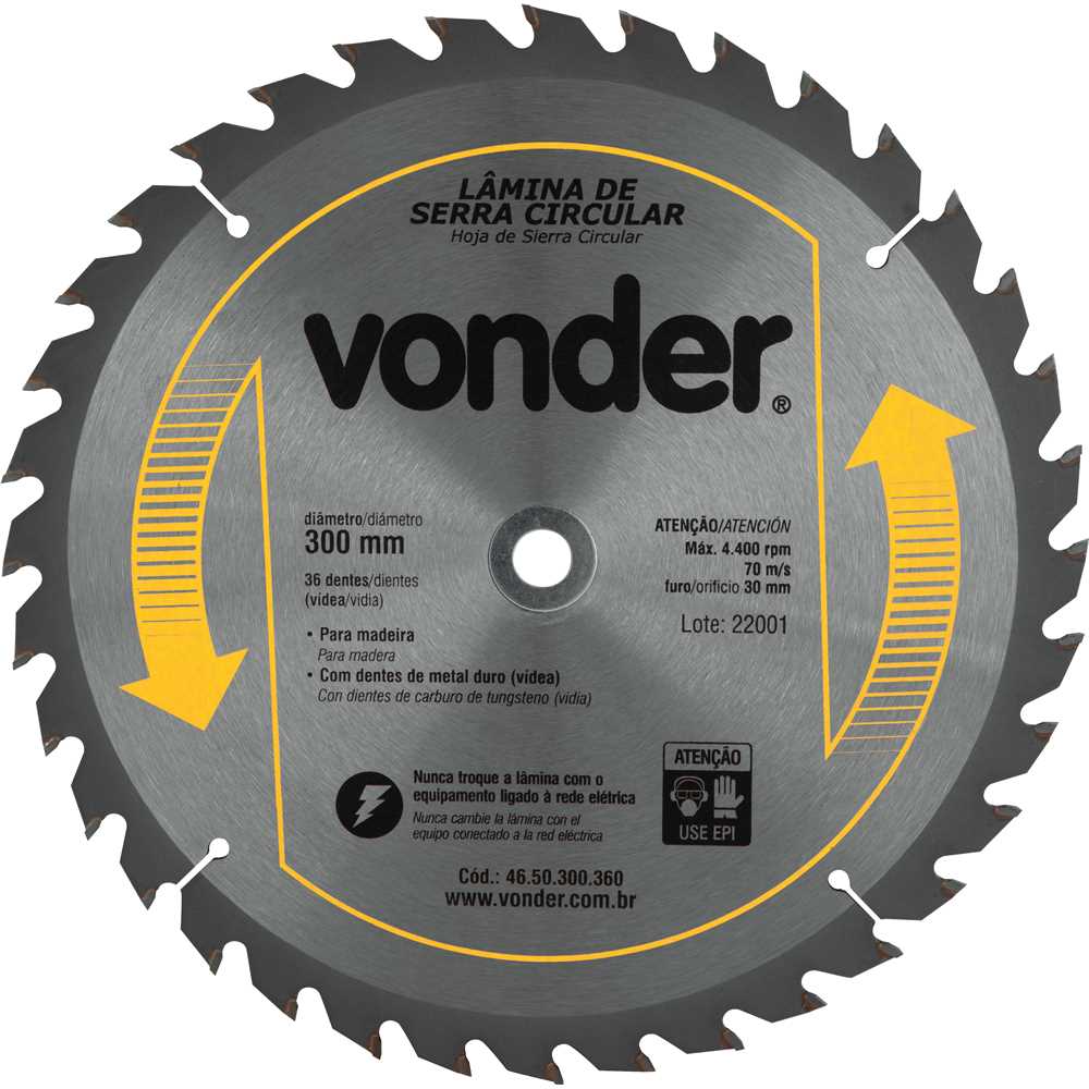 DISCO PARA SERRA CIRCULAR COM VID 300MM 36 DENTES VONDER