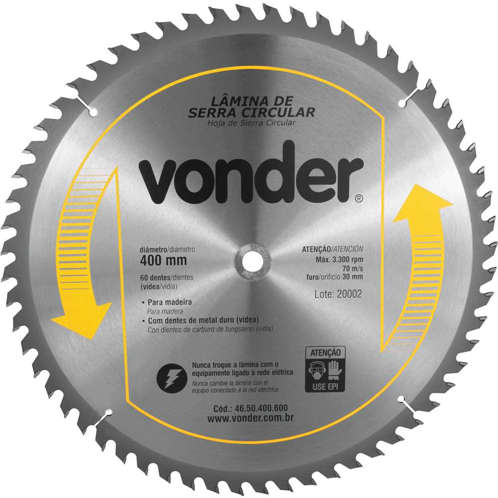 DISCO PARA SERRA CIRCULAR COM VID 400MM 60 DENTES VONDER