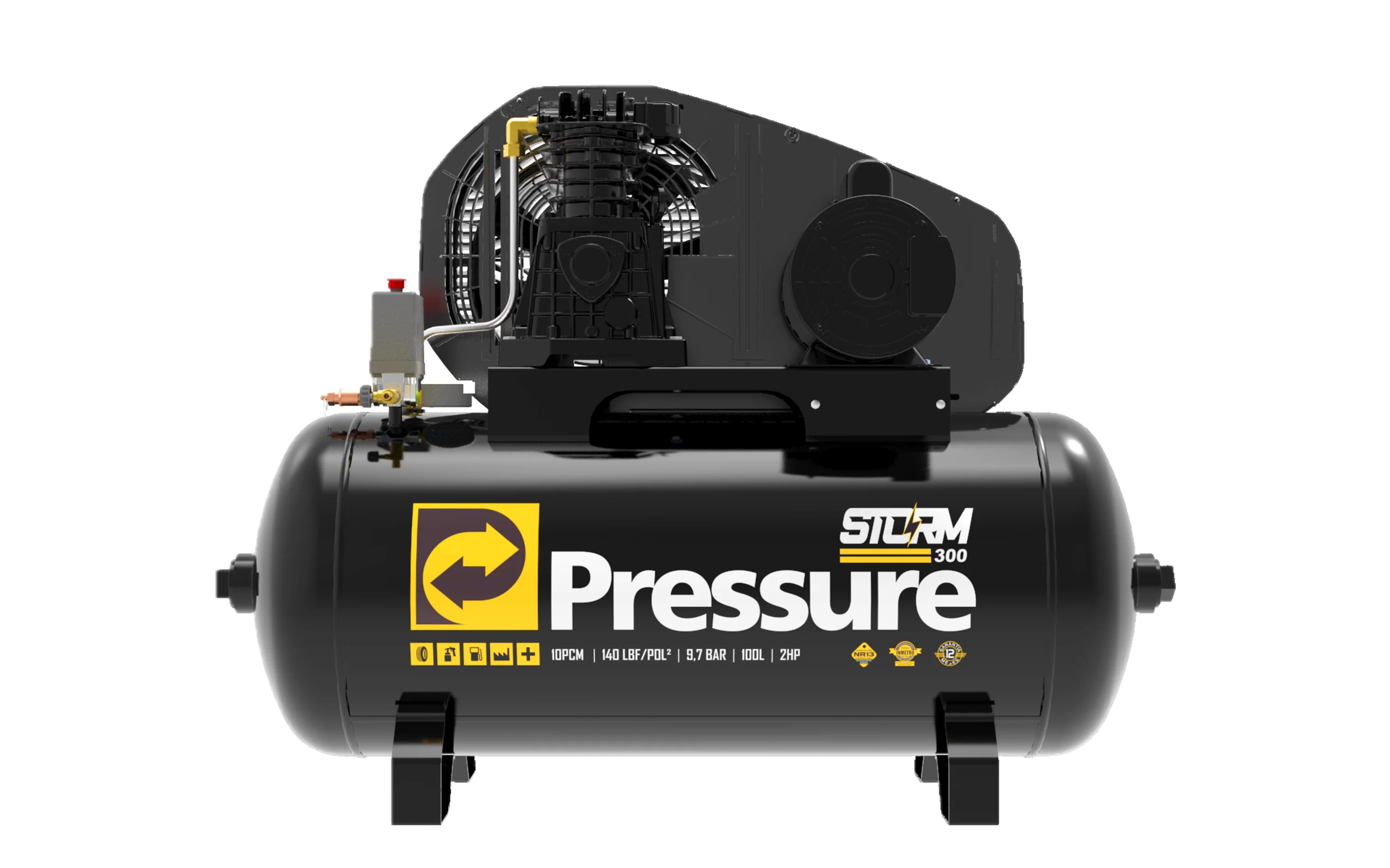 COMPRESSOR DE AR 2,0HP 10,0PES 100L STORM BIVOLT PRESSURE