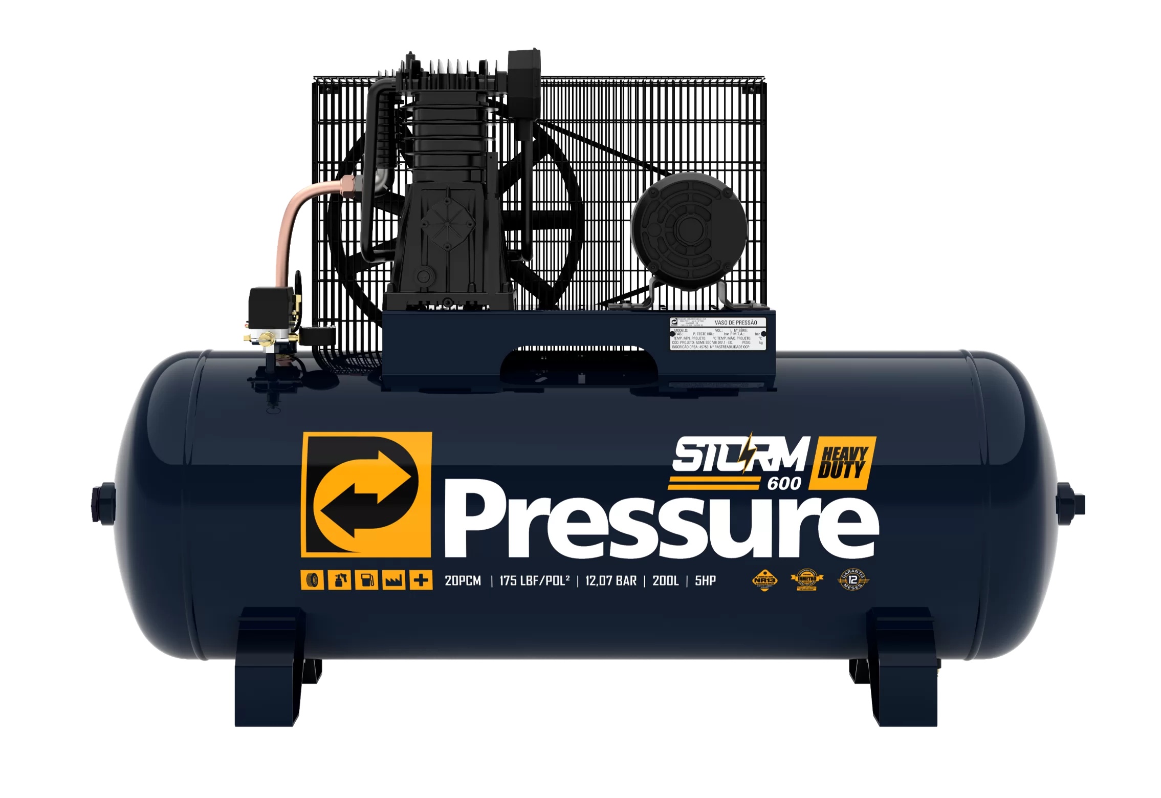 COMPRESSOR DE AR 5,0HP 20,0PES 200L STORM 220/380V PRESSURE