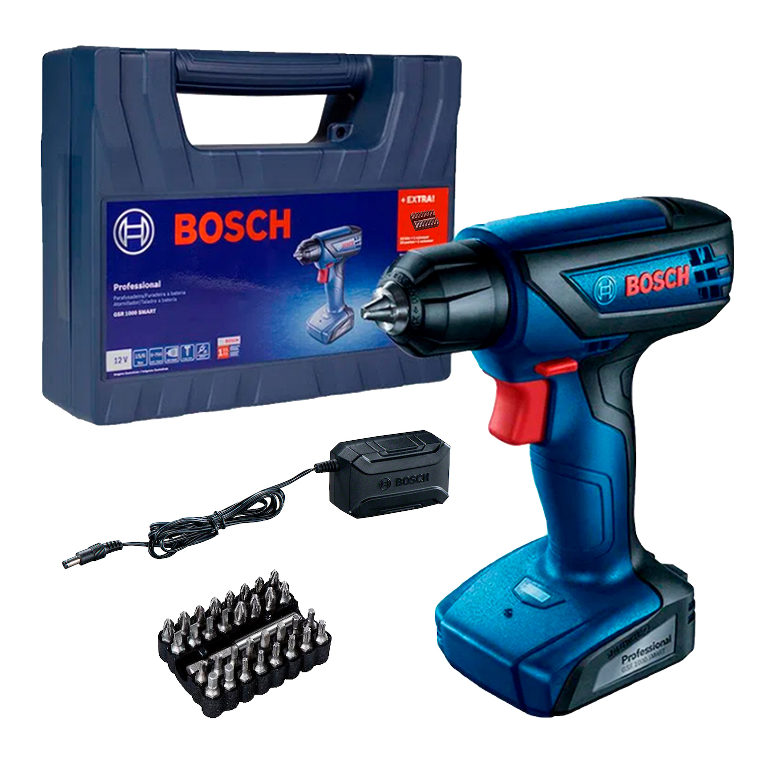 PARAFUSADEIRA E FURADEIRA A BATERIA 12V GSR1000 SMART BIVOLT COM MALETA BOSCH