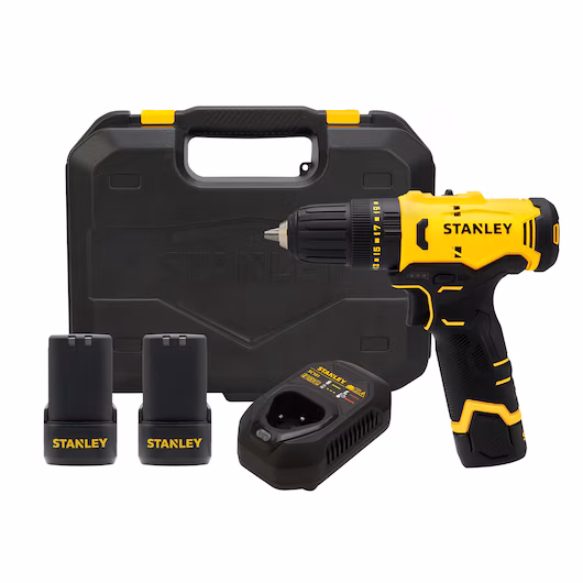 PARAFUSADEIRA E FURADEIRA DE IMPACTO A BATERIA 12V SCH10D2K COM 2 BATERIAS CARREGAVEIS STANLEY