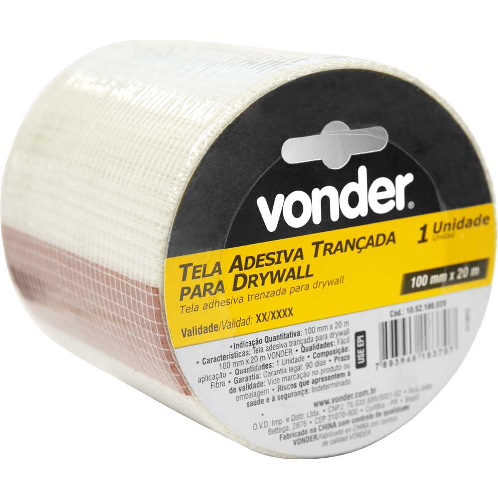 TELA ADESIVA TRANÇADA PARA DRYWALL 100MMX20M VONDER