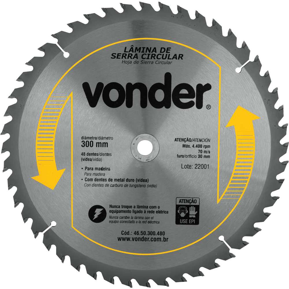 DISCO PARA SERRA CIRCULAR COM VID 300MM 48 DENTES VONDER