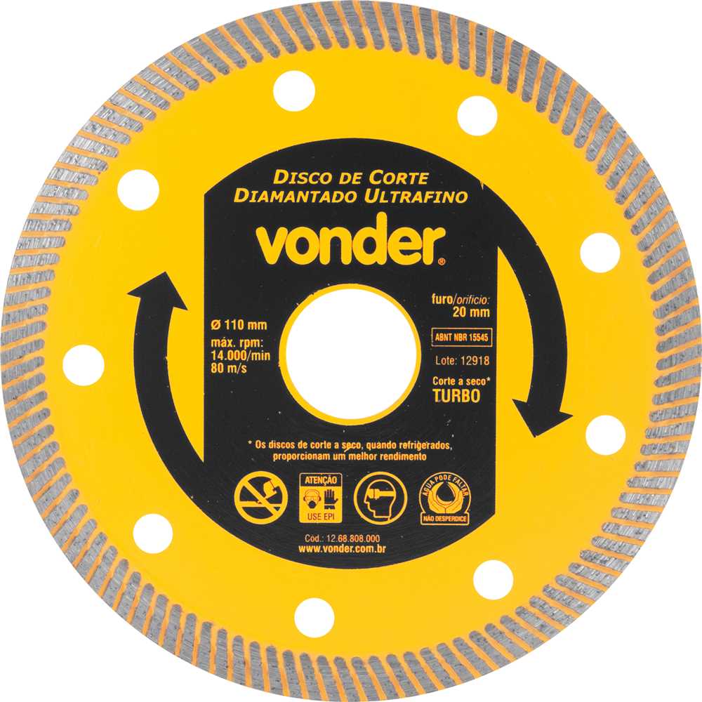 DISCO DIAMANTADO 110X20MM TURBO PORCELANATO ULTRAFINO VONDER