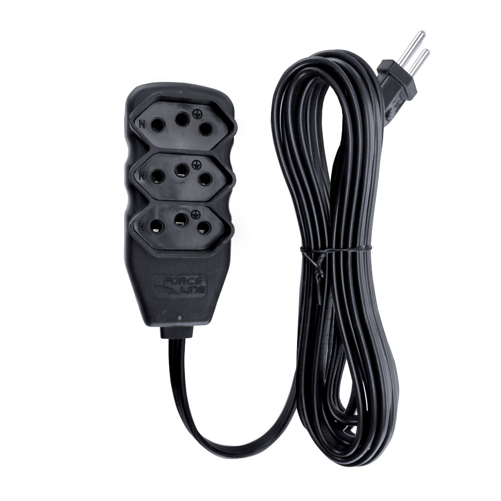 EXTENSÃO ELÉTRICA 5M 2P+T SLIM 3 TOMADAS 10A FORCE LINE