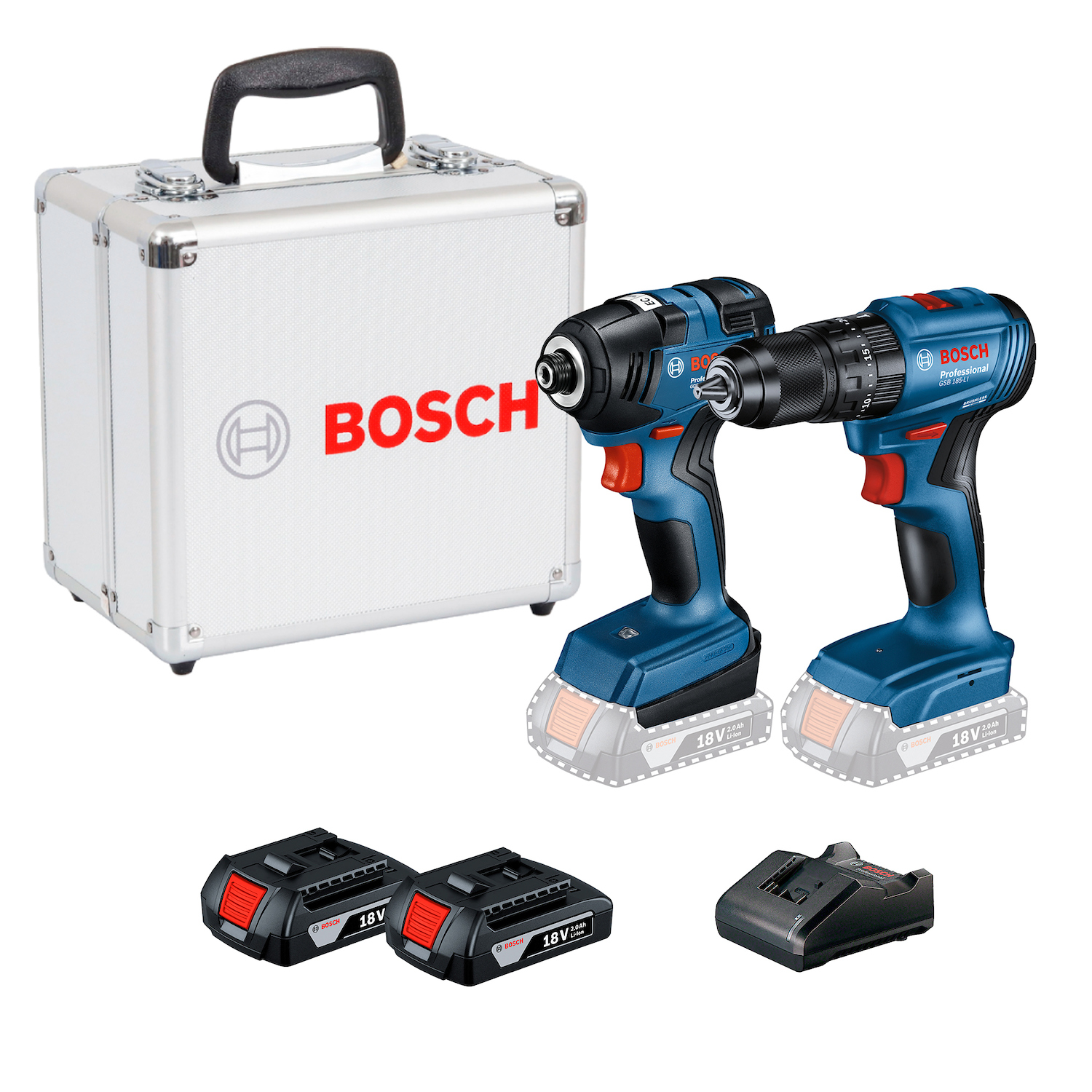 PARAFUSADEIRA E FURADEIRA DE IMPACTO A BATERIA 18V GSB185LI+GDR18V MA AL BOSCH