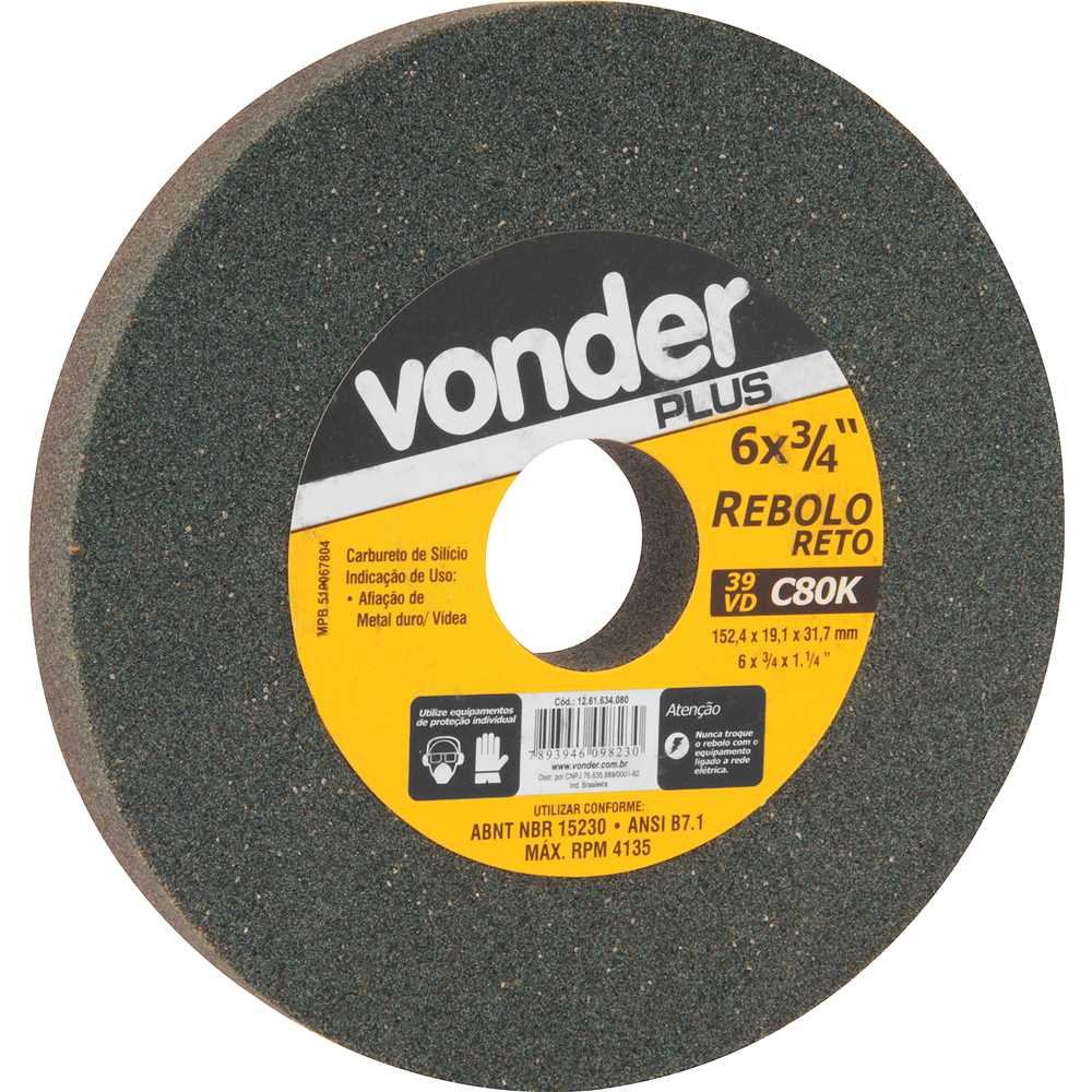 REBOLO 152X19X31MM GRÃO 80 FINO VONDER PLUS