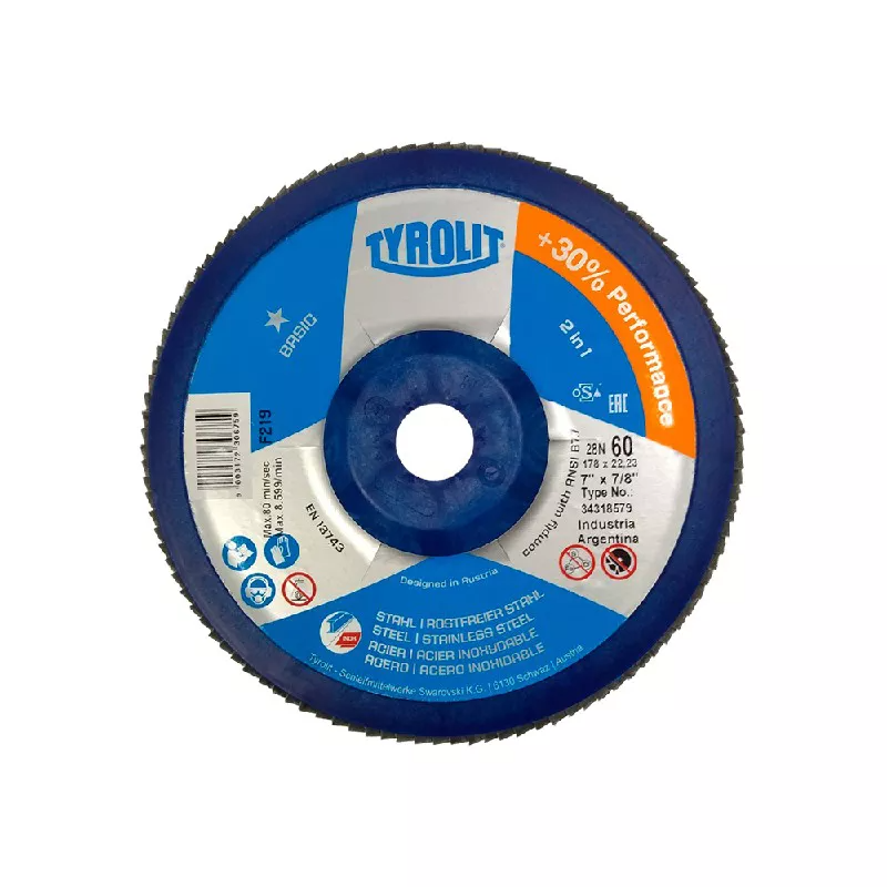 DISCO FLAP 178MM GRAO 060 PLASTICO RETO 28N BASIC TYROLIT