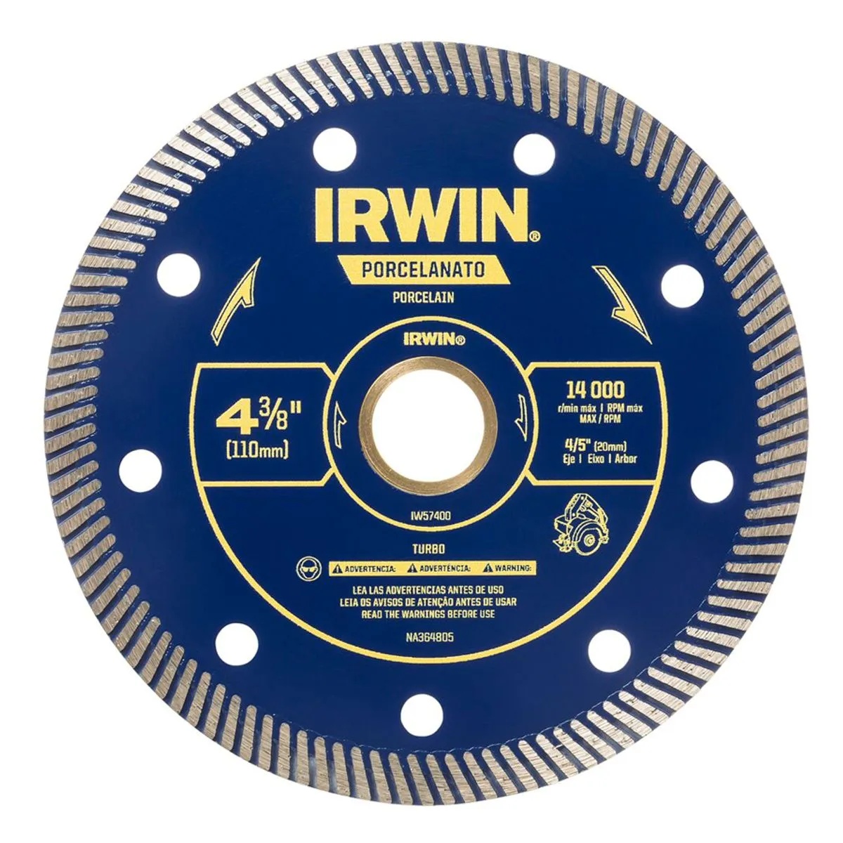 DISCO DIAMANTADO 110X16/20MM TURBO PORCELANATO IRWIN