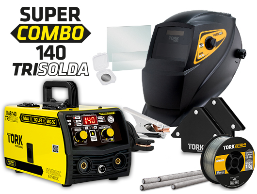 MÁQUINA PARA SOLDA INVERSORA  MIG/ELET/TIG 140 AMPERES KAB140 110/220V +KIT TORK